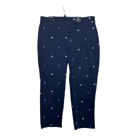 Talbots The Perfect Crop Curvy Pants Blue Embroidered Lobster Crabs Nautical 10 - Picture 1 of 5